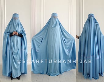 Sky Blue Afghan burqa, silk khimar cape, niqab, full long hijab