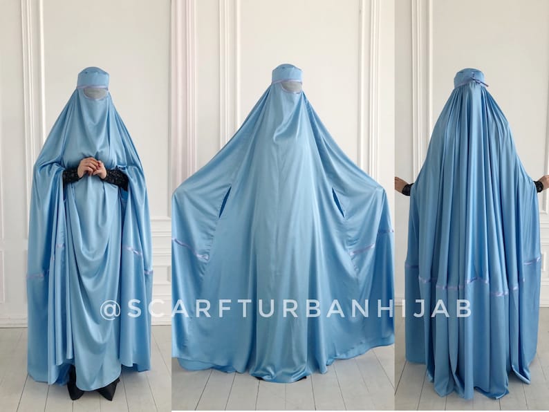 Sky Blue Afghan burqa, silk khimar cape, niqab, full long hijab image 1