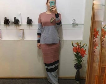 長袖ニットチュニックスカートスーツ、プラスサイズのイスラム教徒向け服