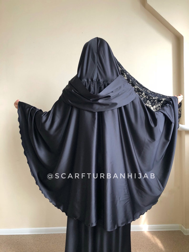  l gant costume musulman noir avec voile de 4 couches  long 