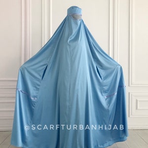 Sky Blue Afghan burqa, silk khimar cape, niqab, full long hijab image 5