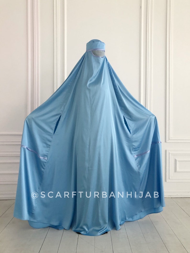 Sky Blue Afghan burqa, silk khimar cape, niqab, full long hijab image 5