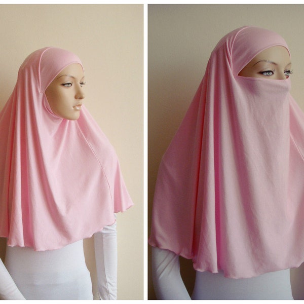Transformer hijab, niqab transformer,light pink niqab, flamingo nikab, traditional hijab, 1 piece hijab, ready  to wear hijab,  prayer scarf