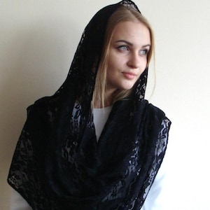 Infinity Black Lace Scarf, Catholic Veil, Modern Hijab image 1