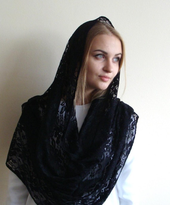 Infinity Black Lace Scarf, Catholic Veil, Modern Hijab