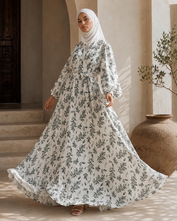 cotton modest dress Muslin Cotton Boho Abaya, Floral Print Modest Dress, Handmade Summer