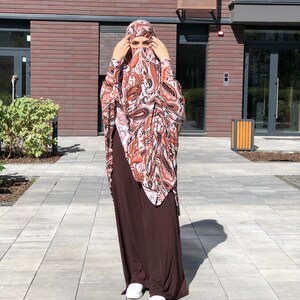 Brown Paisley jersey jilbab transformer to niqab main image 1