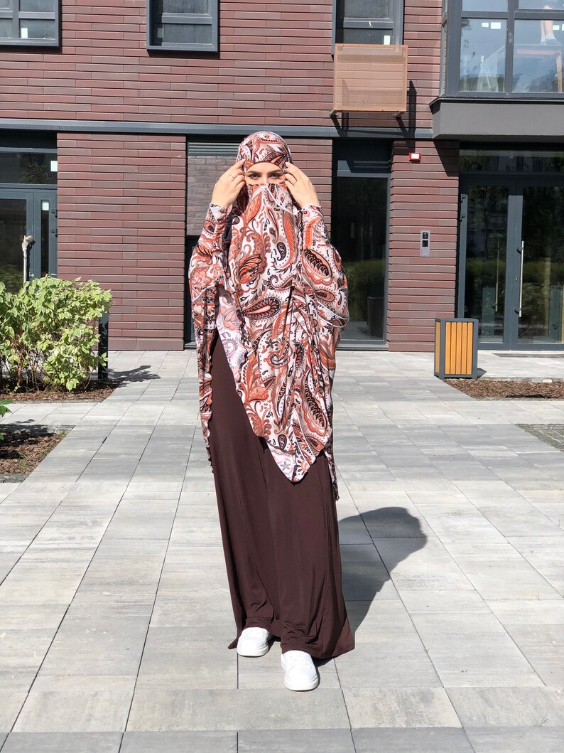 Brown Paisley Transformer Khimar Long Jilbab Hijab Nikab Etsy