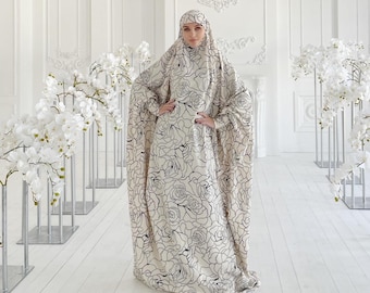 White Rose Jilbab, Floral Khimar, Muslim Dress, Nikah Hijab
