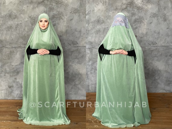 Warm Olive Afghan Burqa, Plush Velour Khimar Cape, Niqab, Full