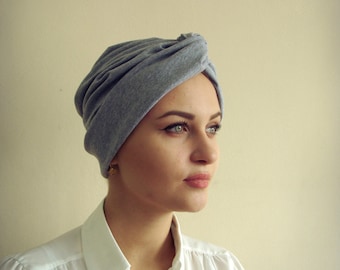 Grey Viscose Turban, Boho Chic Vintage Style Headband