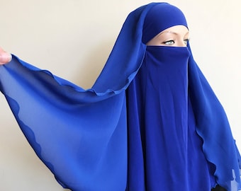 Niqab en jersey bleu marine, voile transformable, hijab traditionnel