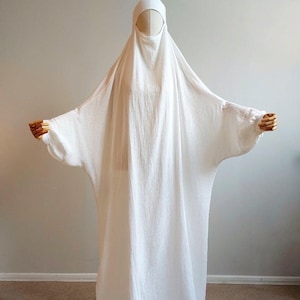 Jilbab di cotone avorio, Khimar lungo, abito da preghiera musulmano