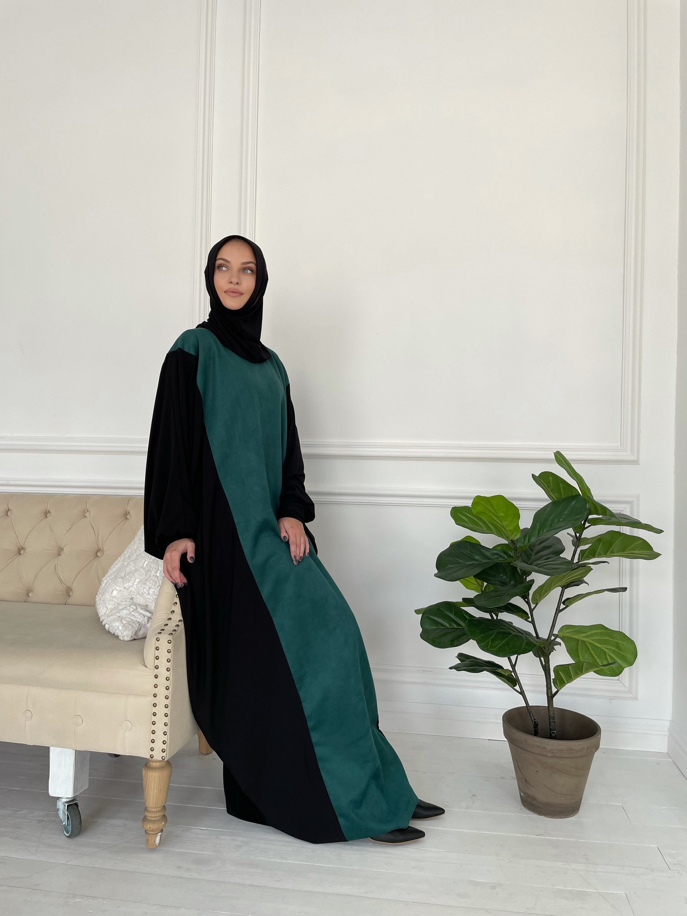emerald green dress with hijab Emerald Green Hijab Evening Dress 6037-04