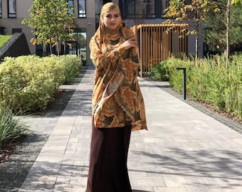 Khimar Niqab stampato, marrone beige, hijab islamico Jilbab