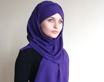 Stylish Turban Hijab, ready to wear hijab, chapel scarf, Scarf Handmade,  Pret A Porter Hijab, violet hijab, Muslim fashion,  purplt Turban