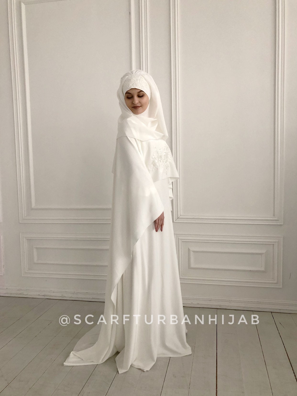 Modesty Wedding Milk Color Costume Bridal Hijab Islamic