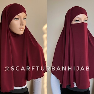 Burgundy Transformer hijab niqab, dark red niqab, traditional hijab, 1 piece hijab, ready  to wear hijab,  prayer scarf
