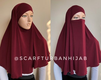 Burgundy Transformer hijab niqab, dark red niqab, traditional hijab, 1 piece hijab, ready  to wear hijab,  prayer scarf