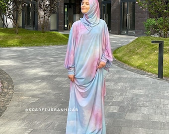 limited edition jersey maxi dress with attached hijab reviews Pink Tie-dye Hijab, Modest Abaya SUMMER20
