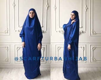Royal blue Long Silk Khimar, Elegant electric muslim dress, Burqa, Dubai Abaya, traditional jilbab burqa, ready to wear hijab