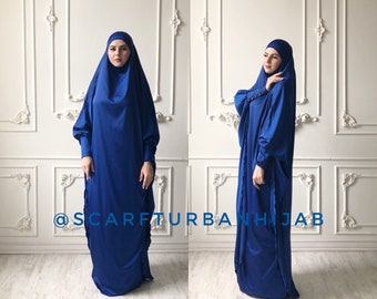 Royal bleu Long Silk Khimar Élégante 
