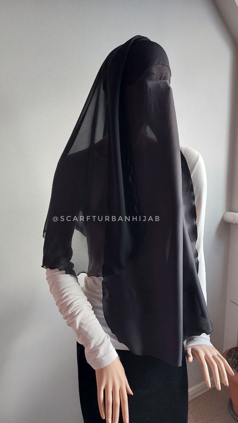 Black niqab burqa with veil, noir traditional burqa, hajji burka hijab, arabic headdress, face covering,chador image 5