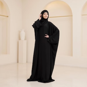 Black Crepe Hooded Maxi Dress, Plus Size Abaya