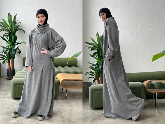 Gray Wool Oversize Maxi Dress With Collar Wiccan Mantle Dress Plus Size Winter Clothing Elegant Dress Muslim Abaya Etsy UK