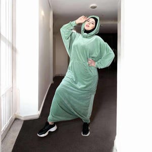 Apple color sport suit with hood and Afghani pants, modest casual outfit