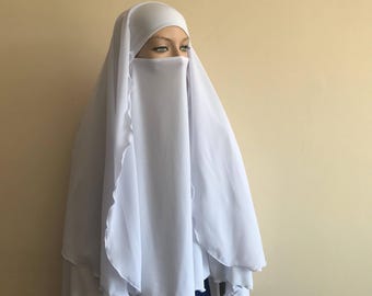 Niqab en jersey blanc, voile hijab 3-en-1, couvre-visage