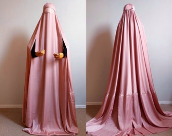 Blush pink color silk Afghan burqa cape, full niqab veil, Saudi abaya