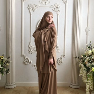 Dark Beige Khimar Niqab Transformer, Traditional Ready to Wear Long ...