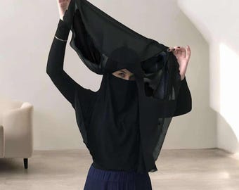Voile niqab en jersey noir, hijab 3 en 1, écharpe de prière burqa