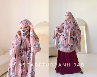 Light brown Floral Print khimar  transformer to niqab, jilbab