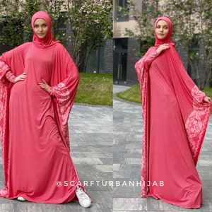 Coral Maxi Dress Plus Size, Prayer dress, Farasha Caftan, Muslim clothing , abaya, Modern hijab, Burqa, Summer dress, islamic gift