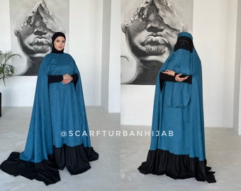 Suede Afghan burqa, turquoise khimar cape, niqab, full long hijab