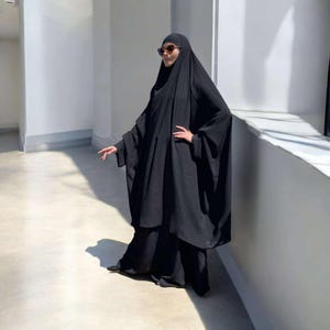 Classic black kimono Jilbab suit with skirt, summer Khimar, niqab Muslim dress, ready to wear hijab, islamic gift