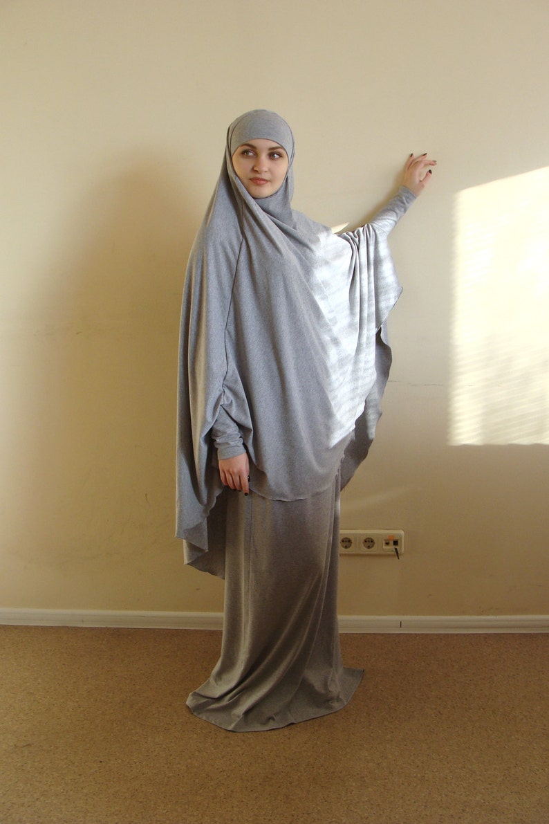 Franch khimar gray suit, Muslim sport suit, Maxi skirt, Islamic dress, Long hijab, Stylish Sport Burqa, Gray Niqab, Islam cover image 4