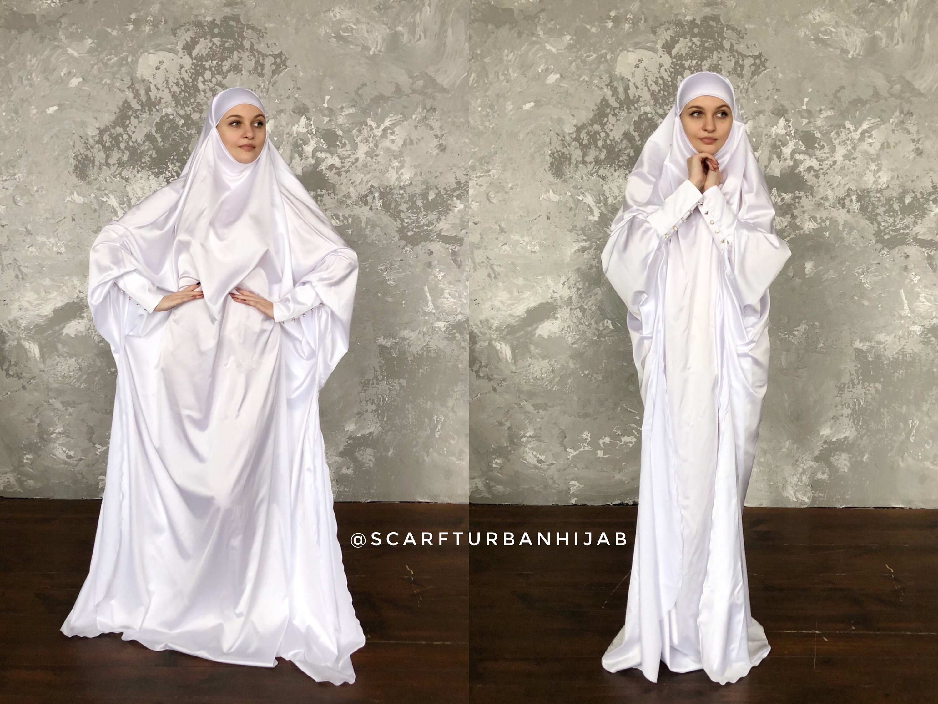Plus Size White Silk Khimar Muslim Jilbab Dress Elegant