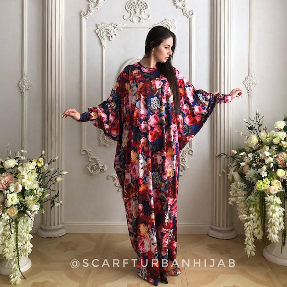 Red Floral Jersey Maxi Dress, Farasha Caftan, Plus Size - Etsy