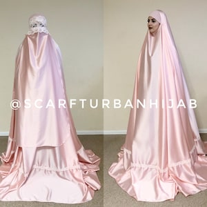 Bloosroze lange boerka, zwarte moslimniqab, islamitische hijab, hadjiekleding, lange jilbab