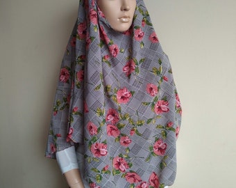 Gray Khimar with pink flowers pattern