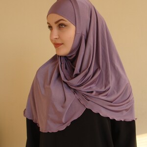 Lilac Al Amira Hijab, Two Piece Prayer Scarf, Floral Decor image 3