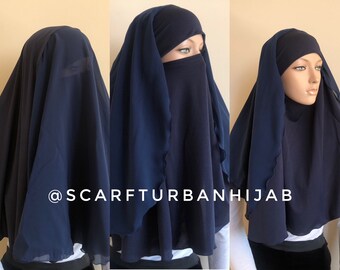 Navy blue Niqab veil, niqab transformer, Navy niqab, closed face niqab, traditional hijab, Burqa, ready  to wear hijab,  prayer scarf