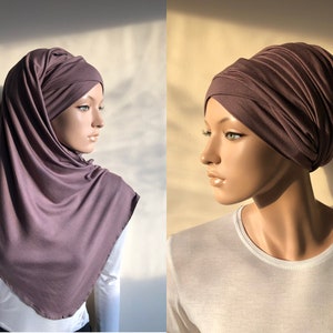 2 in one cappuccino hijab -jersey turban - volume ready turban - vintage hat - elegant covering - sinar - bohemian headband - jewish