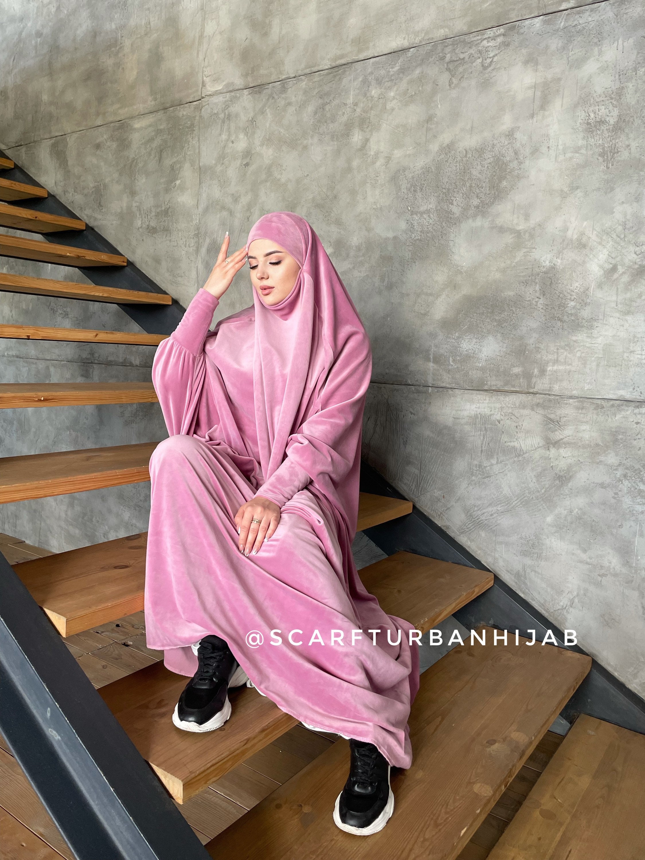 Pink Plush Velour Khimar Muslim Dress Transformer Jilbab pic