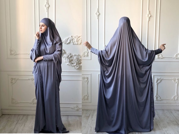 Khimar ample en soie argentee grande taille robe jilbab musulmane burqa elegante abaya de mariage hijab traditionnel hijab elegant burqa longue Etsy France