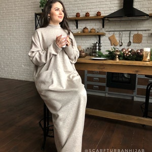 Beige Melange Wool Fee Size Maxi Dress With Hood Wiccan - Etsy