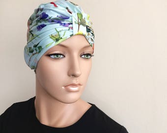 Floral Viscose Jersey Turban, Boho Chemo Hat, Vintage Style